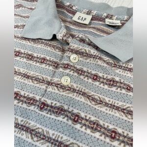 VIintage‎ GAP men’s L Blue Maroon Geo Striped Print Polo Shirt Top Short Sleeve